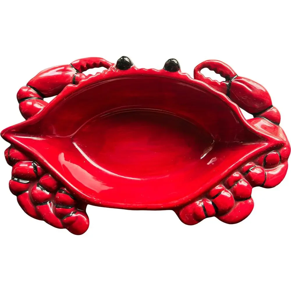 Crab Seafood Red Ceramic Serving Dish 9